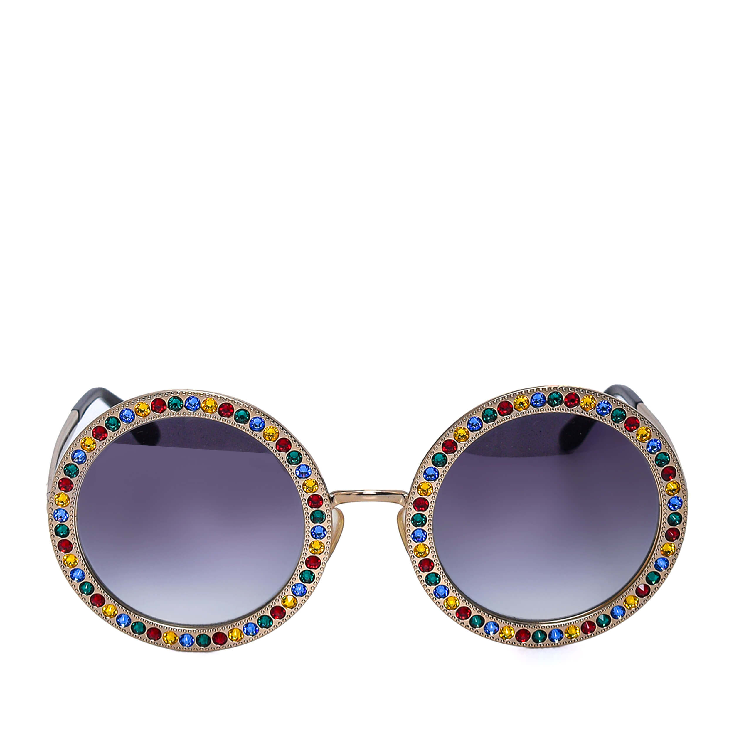 Dolce&Gabbana - Gold Tone&Multicolor Crystal Round Sunglasses